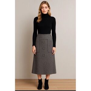 Vintage Y2K Cannisse Virgin Wool Euro Art Midi Long Skirt Gray Sz 8 Avant-garde